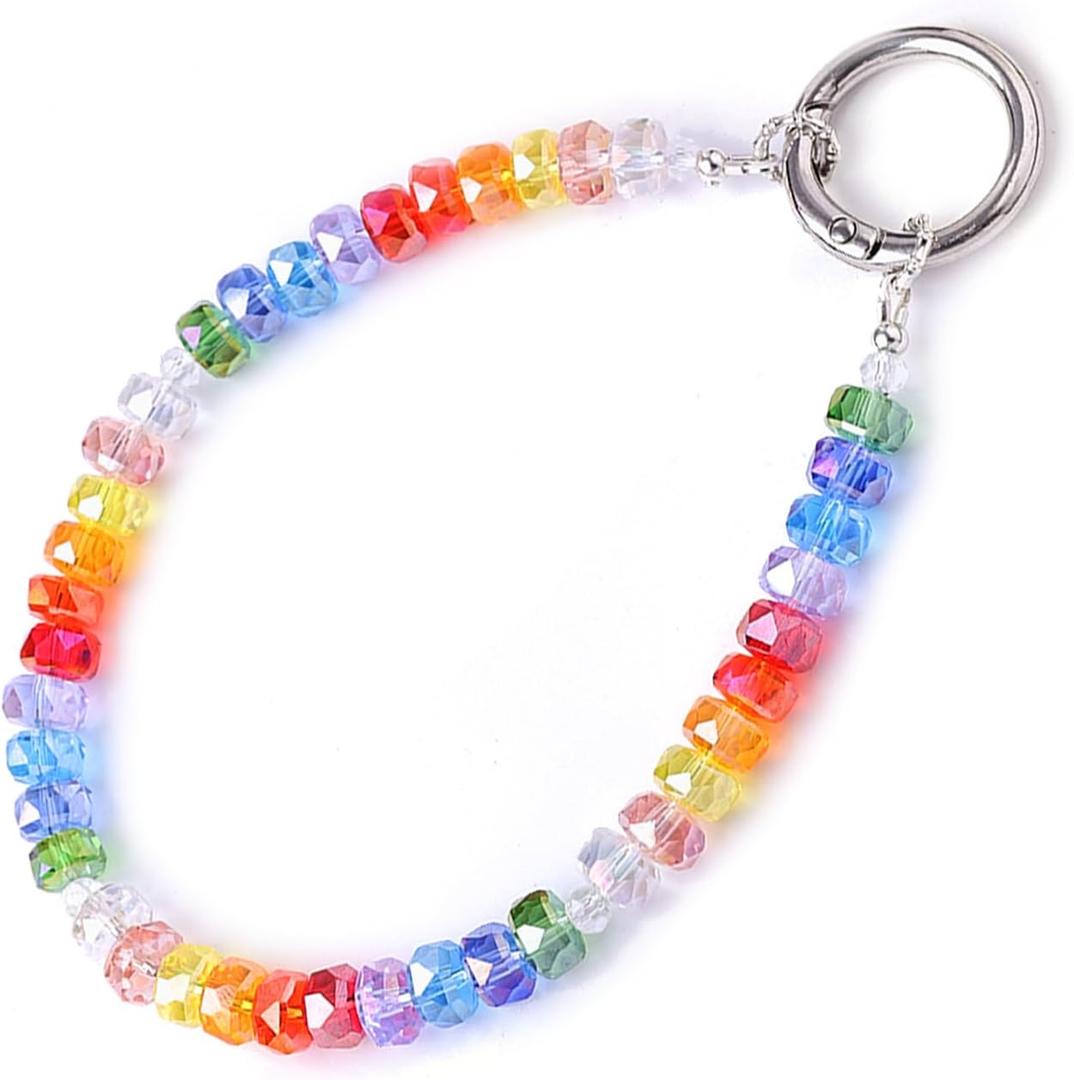 Crystal Phone Wrist Strap Phone Charm Chain Keychain Beaded Cellphone Lanyard with Tether Tab Hands-Free Wristlet Bracelet Wrist Grip Strap for Women, W-Colorful (butterfly)