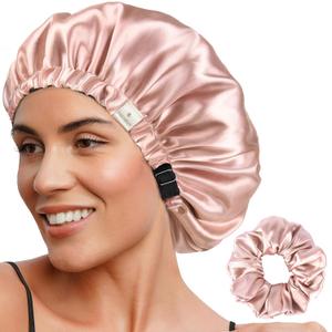 YANIBEST Adjustable Silk Bonnet Double Layer Satin Bonnet Hair Bonnet for Sleeping Bonnets for Women Hats Curly Natural Hair, Blush Pink (One Size)