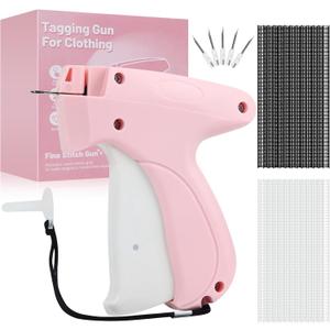 Sewing GunClothing Label Gun, 4000 Fasteners (2000 White + 2000 Black) Clothing Label Gun, 6 Needles, Quick-Stitch Cloth FixerPink,Garment Repair Tool
