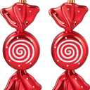 2 x Aoriher 2 Pcs 7.6" Large Candy Cane Ornaments Christmas Tree Peppermint Decorations Hanging Candy Ornaments Glitter Christmas Picks with Golden Ropes for Xmas Party Decorations (Red)