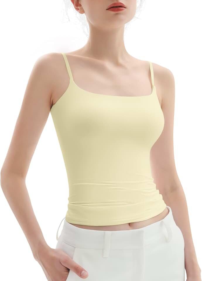 PUMIEY Women's Square Neck Tank Top Adjustable Spaghetti Straps Sleeveless Basic Tops Sharp Collection OEKO-TEX STANDARD 100, L