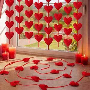 Moukeren 8 Pcs Valentines Felt Garland Red 3D Heart Shape Garland Romantic Hanging Ornaments Pre-Assembled Hanging Banner for Valentines Wedding Anniversary Bridal Shower Birthday Supplies