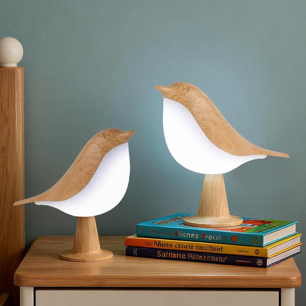 Bird Cordless Table Lamp, Small Cordless Bedside Lamp with 3 Color Temperature, Touch Sensor & Rechargeable Battery - Night Light for Kids, Bedroom, Bedside (Light+Light)