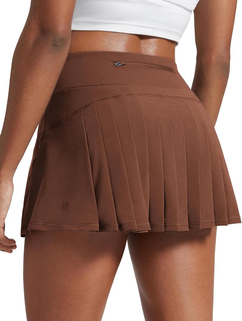 CRZ YOGA Women's Quick Dry Pleated Tennis Skirts Mid Waisted Cute Athletic Workout Running Sports Golf Skorts Volleyball (Coffee Brown)