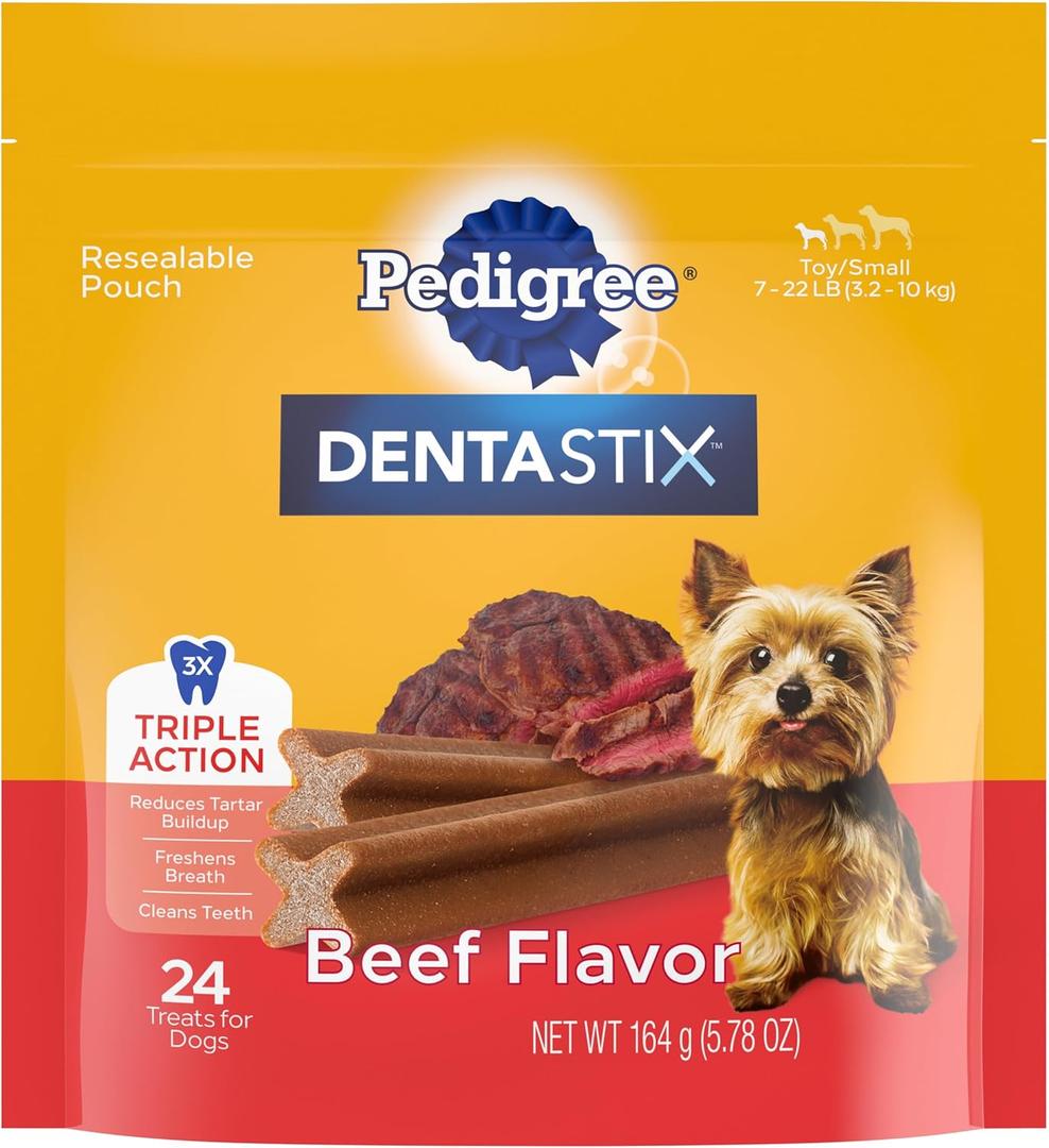 Pedigree Dentastix Small and Toy Breed Dog Treats, Beef Flavor, (7) 24ct Bags (168 Treats Total) (EXP 01/29/27)