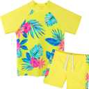 Girls Two Piece Swimsuit Floral UPF 50+ Rash Guard Set Kids Beach Swimwear
