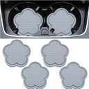4PCS Car Cup Holder Coasters, Cute Flower Shaped Auto Cup Holder Insert Mat Decoration, Universal Anti-Slip Car Interior Beverage Coaster Accessories Sets for Women Men (Grey)