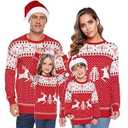 Totatuit Family Matching Christmas Sweater Round Neck Reindeer Snowflakes Ugly Knitted Sweater Pullover for Men Women Size XL