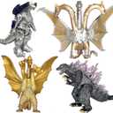 TwCare Set of 4 Godzilla Toys Movable Joint Action Figures King of The Monsters Burning Heisei Mecha Ghidorah Pack Plastic Mini Dinosaur Birthday Kids Cake Toppers Package