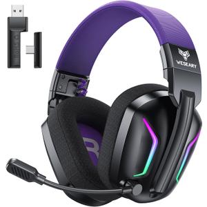WESEARY Wireless Gaming Headset for PS5, PS4, PC, Switch & Mac, 20ms Ultra-Low Latency, 2.4GHz USB & Bluetooth 5.4 Gaming Headphones with Mic, 50H Battery Life, 3D Spatial Audio, Dynamic Lighting