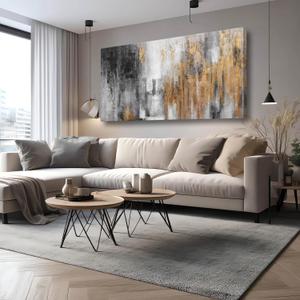 YJYart Abstract Canvas Wall Art with Gold Foil Modern Black Oil Paintings Graffiti Wall Art for Living Room Bedroom Kitchen Office Wall Decorations 30" x 60" (Grey)