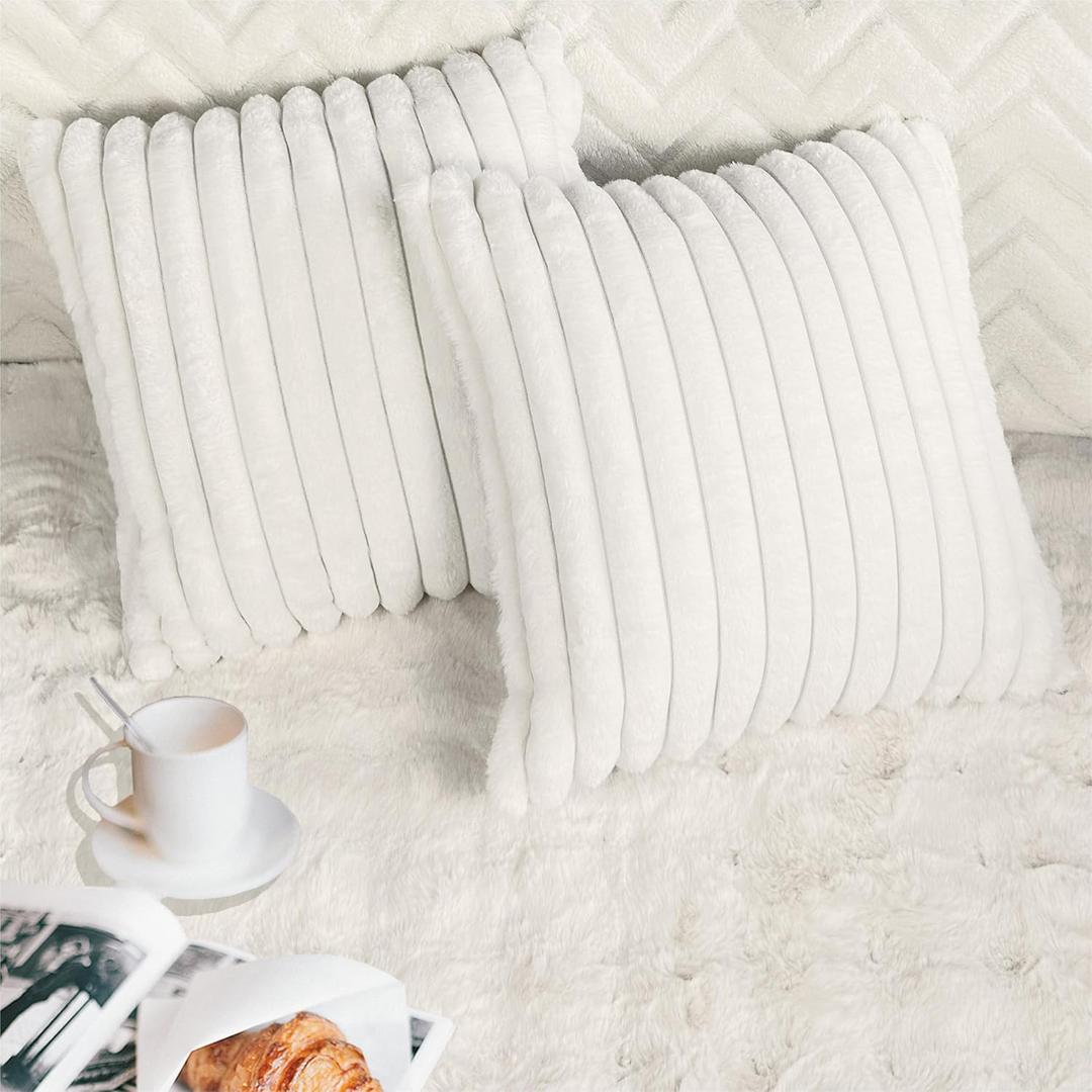 2 Pack 14x14 Pillow Cover Velvet Pillow Covers, Faux Fur Square Throw Pillow Covers for Living Room Decorations Throw Pillow Case, Throw Pillow Cover Cushion Cover for Home Sofa Bedroom Car, White