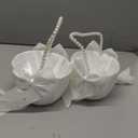 2 Pcs Wedding Flower Girl Baskets with Cute Pearl Handle Bowknot Satin Flower Baskets for Wedding Ceremony, Ivory