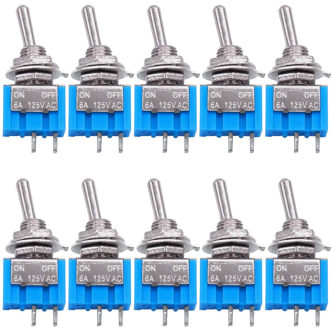 Taiss 10PCS SPST Mini Toggle Switch 2 Pin 2 Position ON/Off Miniature Toggle Switch 6A 125V MTS-101