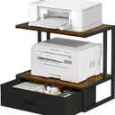 Printer Stand with Storage for Desk, with Fabric Drawer Desktop Printer Stand Shelf Organzier for Home Office, for Above and Under Desk Printer Table, Fax Machine Copier Scanner, Rustic Brown (Brown-Double Rod)