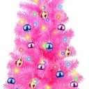 3 Feet Pink Tinsel Christmas Tree 12 Modes Dual Color Change Timer DIY 50 Warm White & Multicolor Lights Star  Battery Operated Small Artificial Full Xmas Tree Table Home Indoor