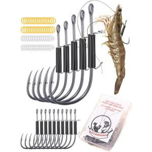 15/40 Packs Live Shrimp Hooks Saltwater Fishing Hooks - High Carbon Steel Barbed 4 Sizes Non-Piercing for Catfish Bass Multi-Environment