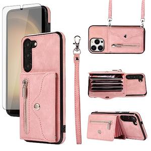 Phone Case for Samsung Galaxy S23 Plus S23+ 5G Wallet Cover with Wrist Crossbody Strap Lanyard Credit Card Holder Stand Cell Accessories S23plus 23S + S 23 23+ SM-S916U 6.6 inch Women Men Rose Gold
