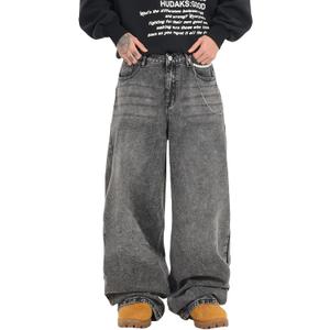 Men's Baggy Jeans Loose Fit Denim Pants Mid Waist Trousers Wide Leg Skater Jeans Y2K Streetwear (XS)