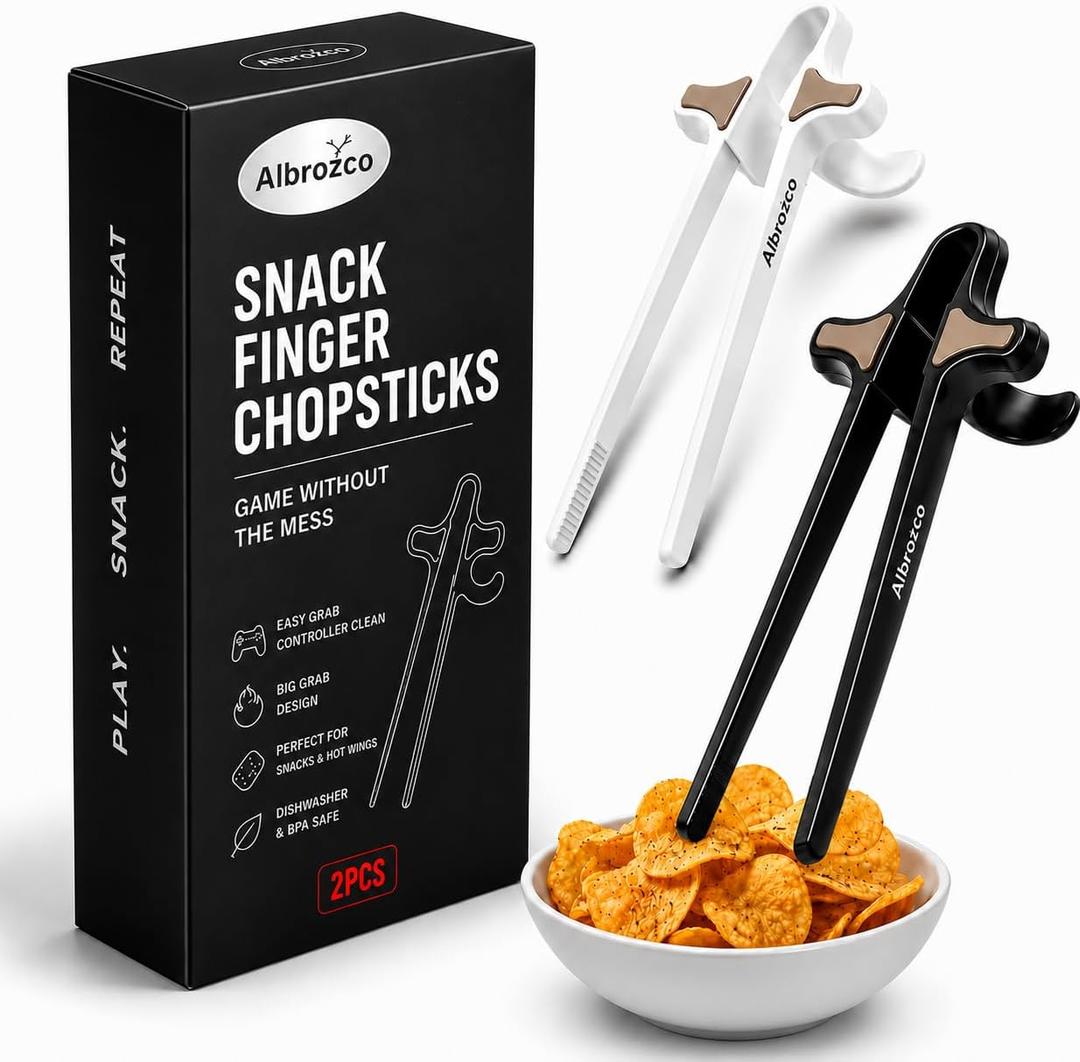 Finger Chopsticks for Snacking & Gaming Snack Chopsticks Chip Chopsticks Chip Grabber & Chip Tongs Finger Tongs for Clean Hands Gamer Gift Fits All Fingers 2 Pcs Black & White