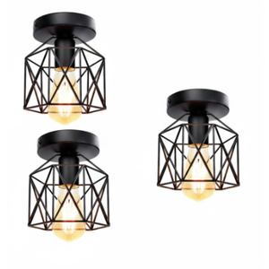 jose2015 Rustic Farmhouse Flush Mount Ceiling Light Fixture,Industrial Black Light Fixture for Entryway Hallway Bedroom Kitchen Stairway Porch with E26 Socket UL Listed-3 Pack.