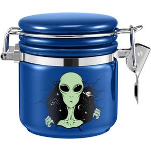 Alien Smell Proof Jar Half Oz (250ml), Separate Space for Humidity Pack To Keep Herbs Fresh For Months - Ceramic Smell Proof Containers, ET Stash Jar with Clamp Lid - Double Sealed Airtight Jar - Blue