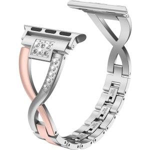 Wearlizer Bling Gold Silver Compatible with Apple Watch Bands 38/40/41/42mm 2-Tone Womens X-Link Rhinestone Wristband Dressy Metal Bracelet for iWatch Series 11 10 9 8 7 6 5 4 3 SE/Ultra 3 2 1