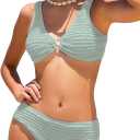 SOLY HUX Girl's V Neck Ring Linked Bikini Sets Bathing Suits Two Piece Swimsuit (Green)