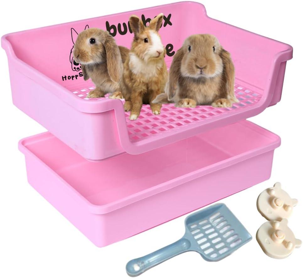 HoppScotch.bun Bumbox Deluxe Rabbit Litter Box, Extra Large 21.45" Training Cage with Toilet Tray for Small Animals, Pink