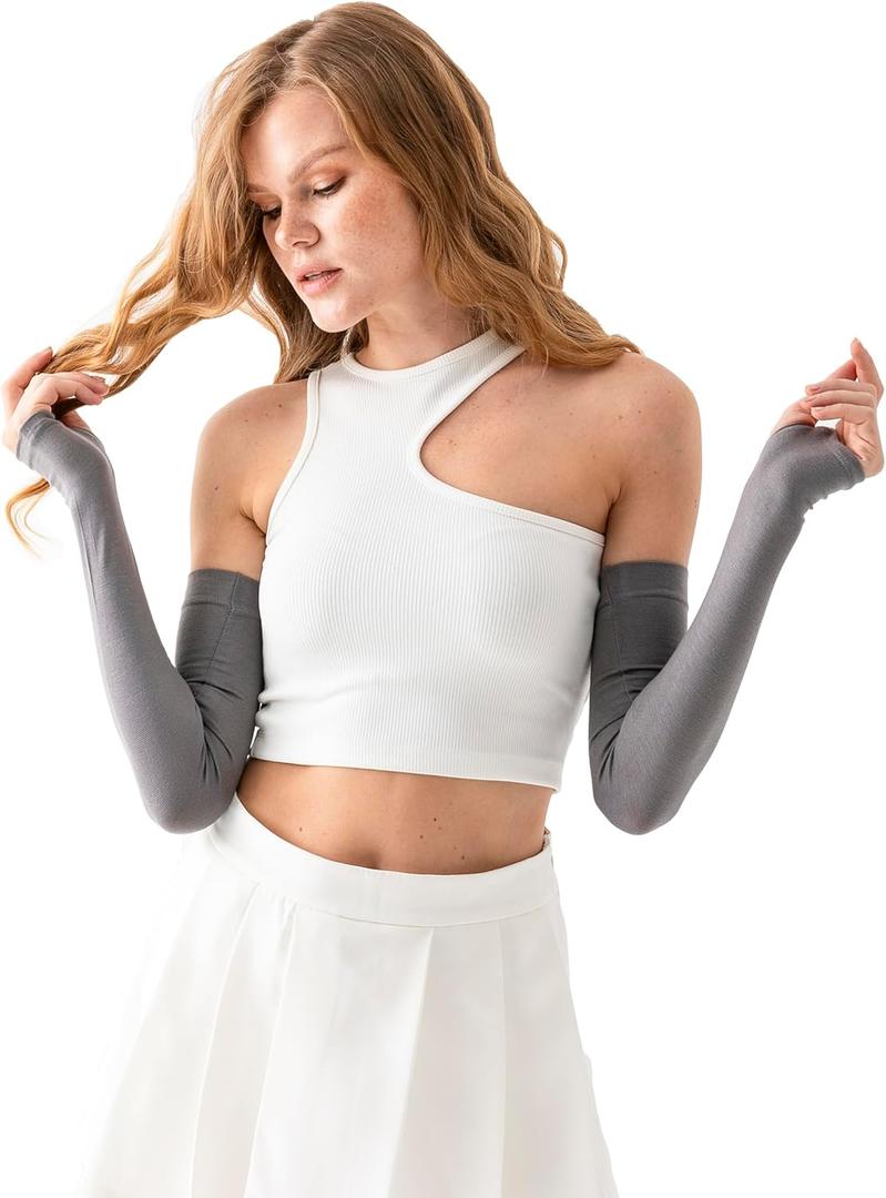 Unisex Arm Warmers Arm Sleeves for Women and Men Made in Turkey (Gray)