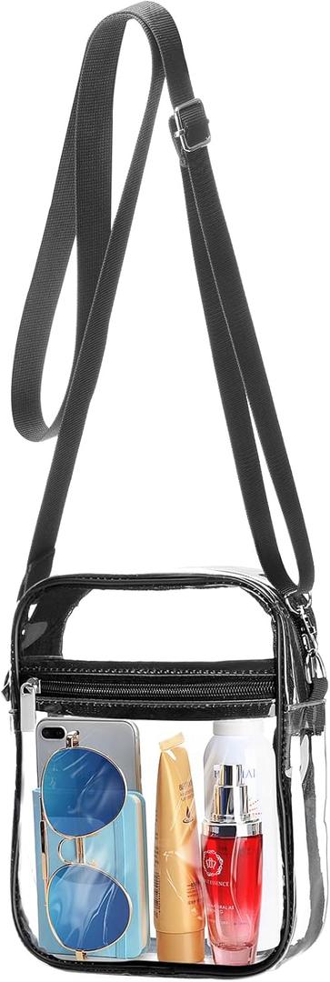 HAOGUAGUA Clear Crossbody Purse Bag, Stadium Approved with Front Pocket for Concerts, Festivals Sports (Black)