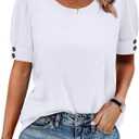 Womens Tops Short Sleeve Shirts with Buttons Spring Fashion Blouses Dressy Casual Plus Size Summer Outfits Travel Essentials White 3XL