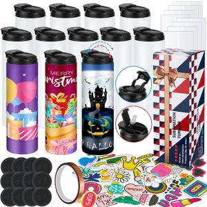 8 Pack 20 oz Sublimation Tumblers Dual Opening Blank Bottles Triple-Insulated Stainless Steel Water Bottle with Straw Lid Blank Tumbler Bulk with Shrink Wrap, Rubber Base, Heat Tape for Heat Transfer