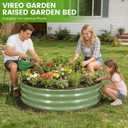 Galvanized Raised Garden Bed Outdoor 2Pcs | 4x4x1ft Metal Raised Beds for Gardening with Safety Rubber Strip | Round Planter Box for Plants Like Vegetables Fruits Flowers, Olive Green