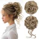 CJL HAIR 2PCS Messy Bun Hair Pieces Wavy Curly Synthetic Updo Chignon Fake Scrunchies Ponytail Extension for Women Sand