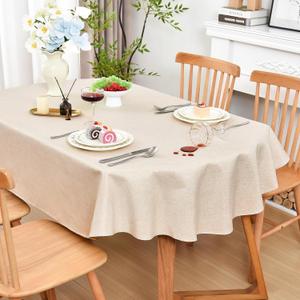 Wolkemer Farmhouse Faux Linen Oval Tablecloth 60 x 120 Inch - Water Resistant Table Cloth Washable Wipeable Table Cover for Home Kitchen Dining Wedding Party Banquet (Neutral)