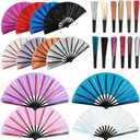 OMISTAR 12PCS Large Folding Fan, Iridescent Clack Rave Fans Bulk, PVC Foldable Fans for Craft Holding Laser Outfits Women Men Outfit Club Line Dancing