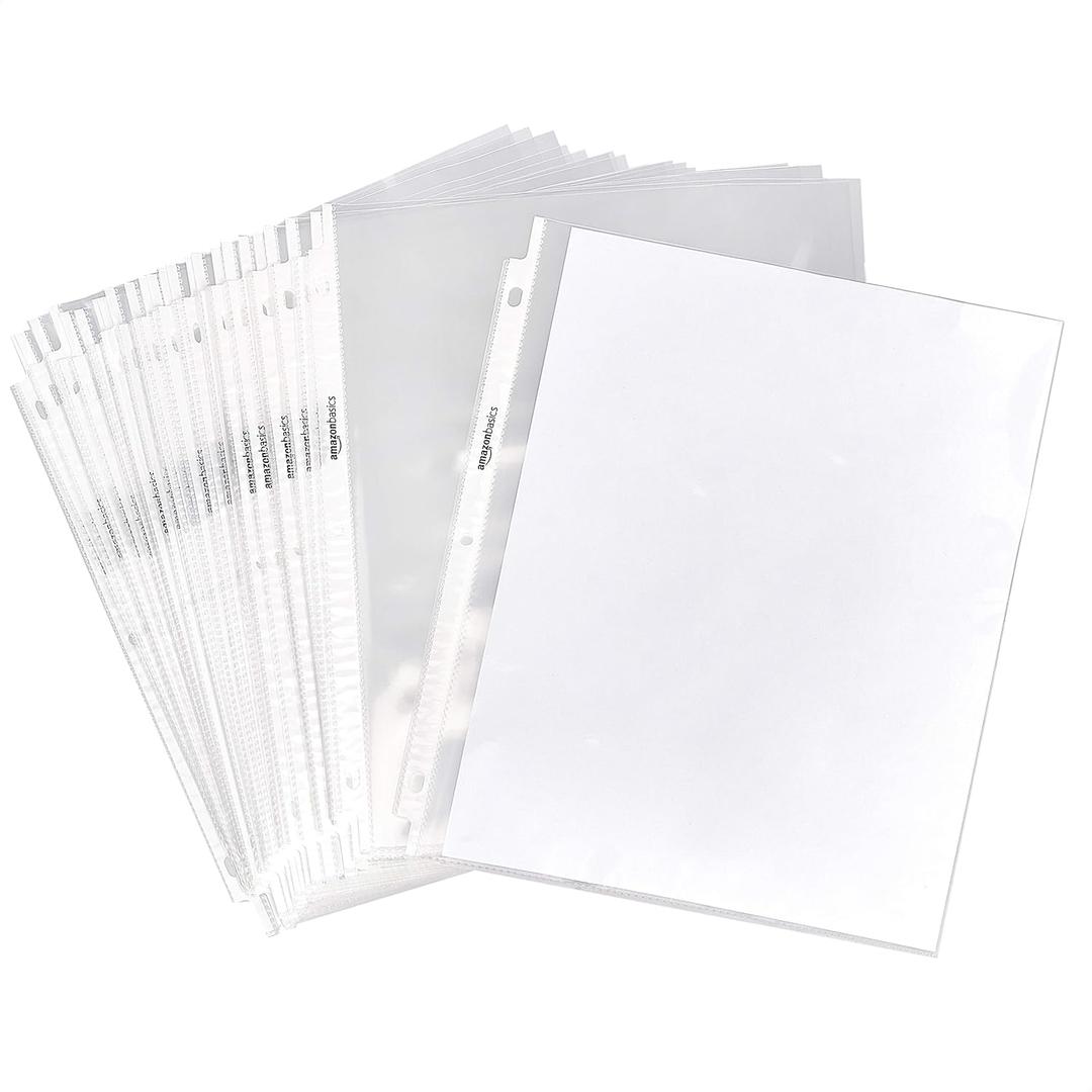 Amazon Basics Sheet Protectors for 3 Ring Binder, Heavyweight, Acid-Free, Clear Plastic Sleeves, Letter Size, 8.5 x 11 Inch, 100-Pack