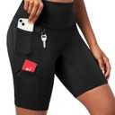 Ewedoos Biker Shorts Women Tummy Control with 4 Pockets No Front Seam Hiking Workout Spandex Shorts High Waisted UPF50+ (Black, M)