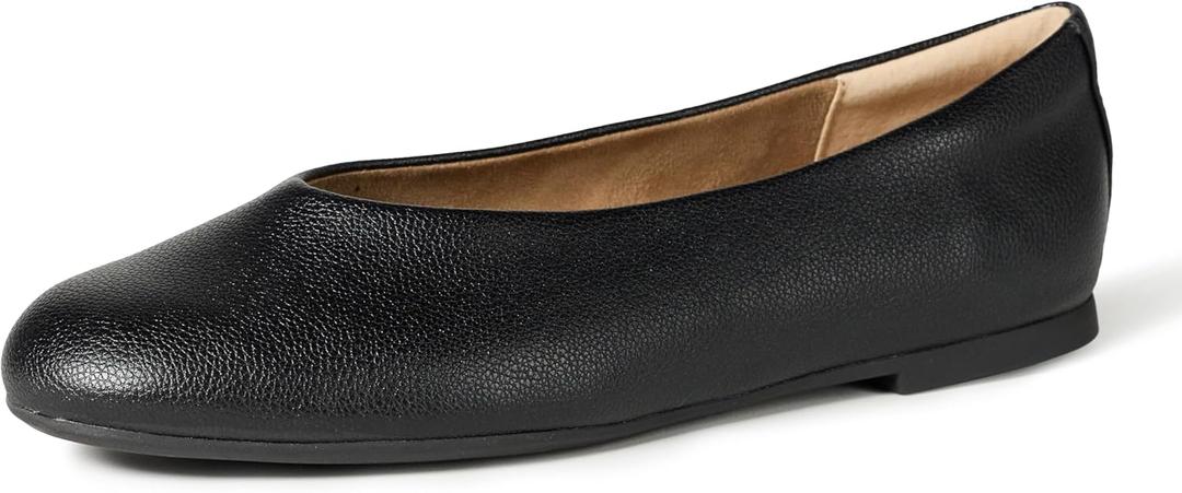 Amazon Essentials Women's Glove Ballet Flats (7.5, Black Faux Leather)
