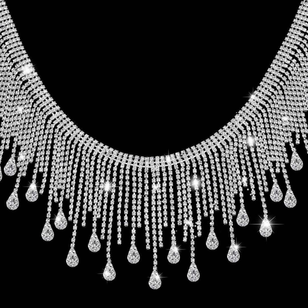 Juinte Rhinestone Fringe Trim Rhinestone Ribbon Tassel Chain Applique Diamond Crystal Tassel Fringe Trim for Sewing Crafts Clothing Accessories Jewelry DIY Decoration(2 Yards)