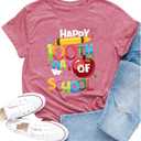100 Days of School Shirts for Women Happy 100th Days Teacher T-Shirt Funny Pencil Apple Tee Tops (Small, Pink)