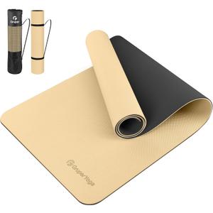 Gruper Yoga Mat Non Slip, 72"L x 24"W x 0.24"/0.32"TH, Anti-Tear Exercise Mat with Carrying Strap and Bag, Pro TPE Yoga Mats for Women, Workout Mats for Home, Pilates and Floor Exercises, Beige & Black