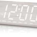 Digital Alarm Clock, with Wooden Electronic LED Time Display, 3 Alarm Settings, Humidity & Temperature Detect, Wood Made Electric Clocks for Bedroom, Bedside, Desk (White-Big Bold)