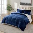 Cathay Home Queen Comforter Set, Reversible Micromink Sherpa, Navy