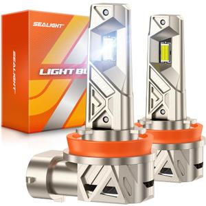 SEALIGHT H11/H9/H8 LED Bulbs, 96000LM 10X Ultra Brighter H11 Fog Bulb, 32PCS Lighting Chips, IP68 Proof 80,000hrs+ Lifespan, H16 Front Fog Light 6500K White Bulbs, Anti Hyper Flashing, Pack of 2