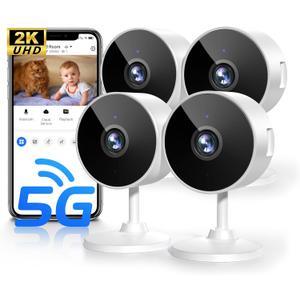 [5G & 2.4G] 2K Indoor Security Cameras for Home Security, AI Voice Change for 2-Way Talk, Motion Detection, Night Vision, 24/7 SD Recording/Cloud Storage, Baby Monitor/Dog/Pet Camera with Phone App, 4