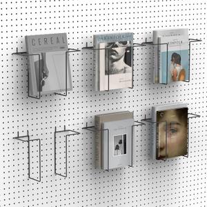 6 Pair Expandable Literature Display Shelf for Pegboard, Metal Wire Peg Board Magazine Holder, Pegboard Shelves Accessory for Trade Shows, Exhibitions, Offices, and Retail Stores, Black