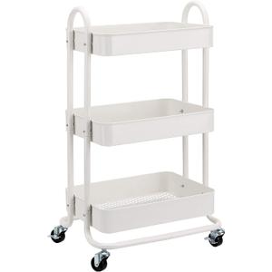 3-Tier Rolling Utility or Kitchen Cart, Lockable Wheels, Multifunctional Storage, White