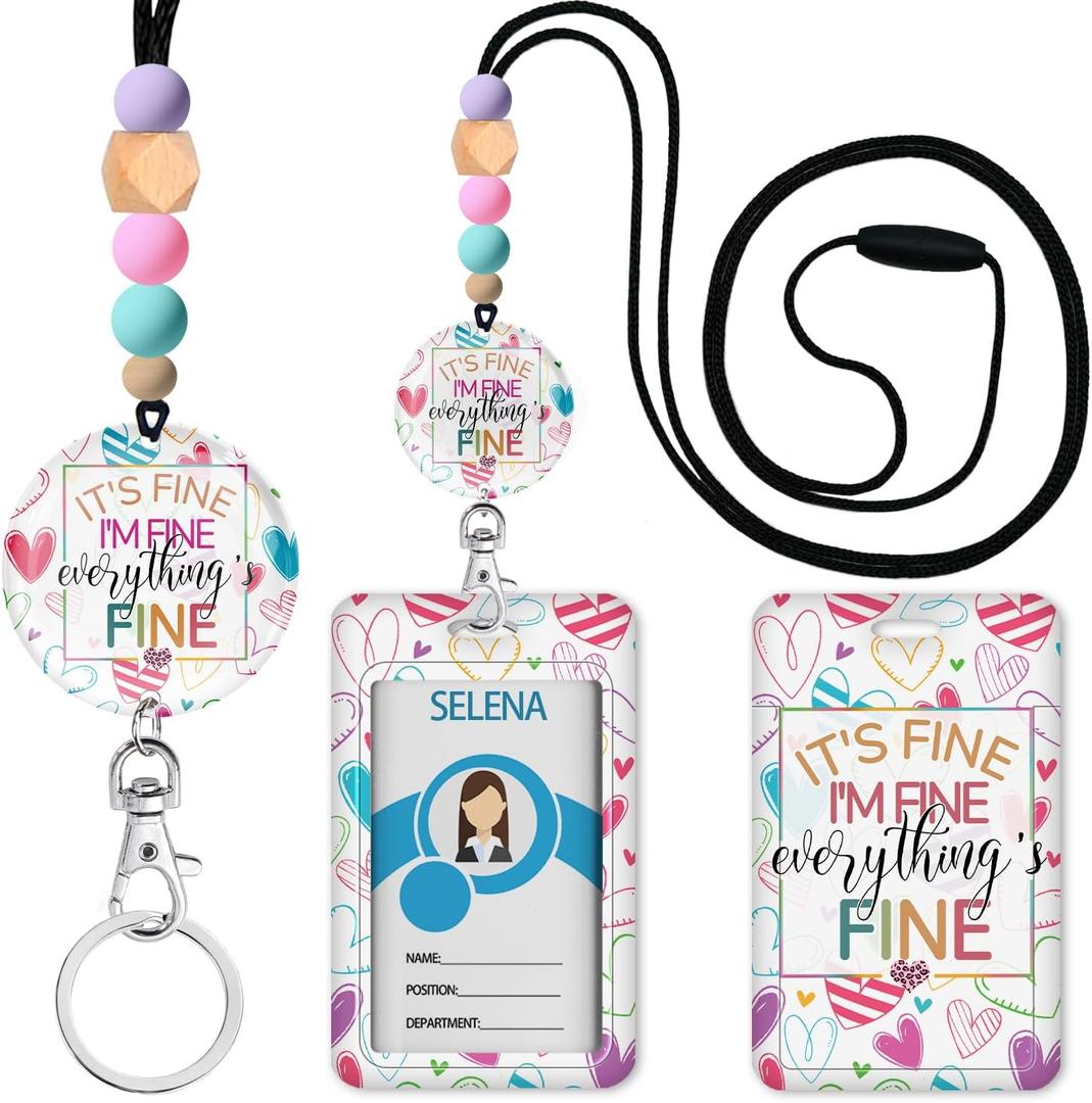 Funny Lanyards for ID Badges and Keys, ID Badge Holder with Silicone Beaded Lanyard Keychain for Women, Teacher, Nurse, Office Name Tag Badge Holder ID Card Holder, Breakaway Badge Lanyard